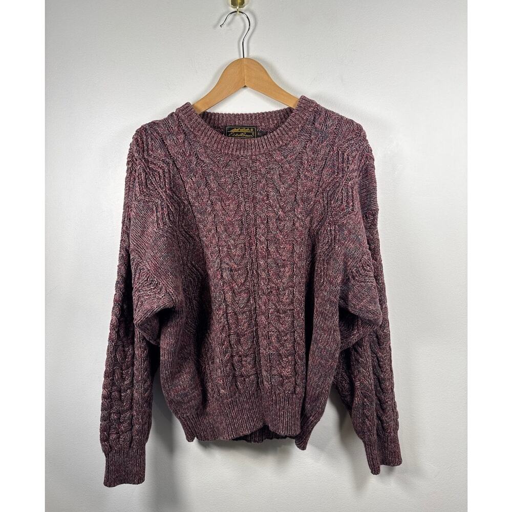 Eddie Bauer Classic Cable Knit Crewneck Sweater Grandpacore 100% Cotton XL